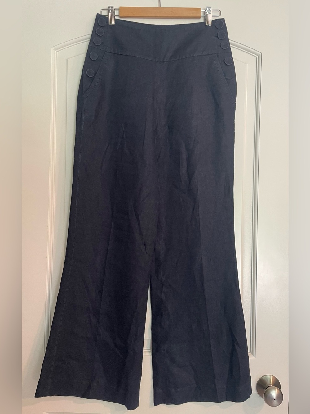 Coast High-Waist Wide Leg Linen Trouser Pants in Navy Size 10UK 6 US